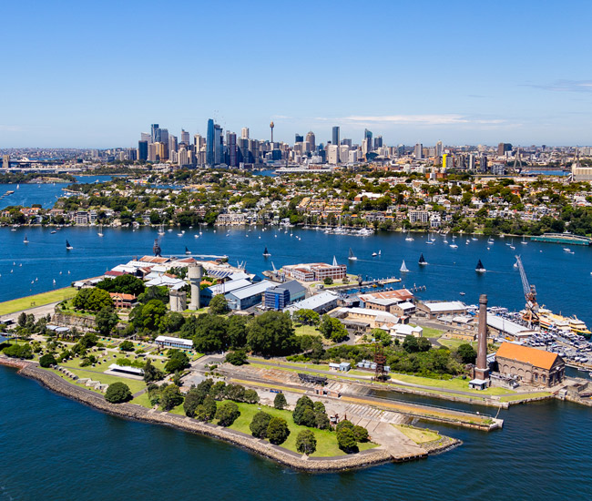 Cockatoo Island Aerial Sydney Harbour 650X550
