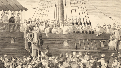 'Departure of troops from NSW’. From The Illustrated Sydney News and New South Wales Agriculturalist and Grazier (6 Sept 1870), p.12. Courtesy of the State Library of NSW, TN115.