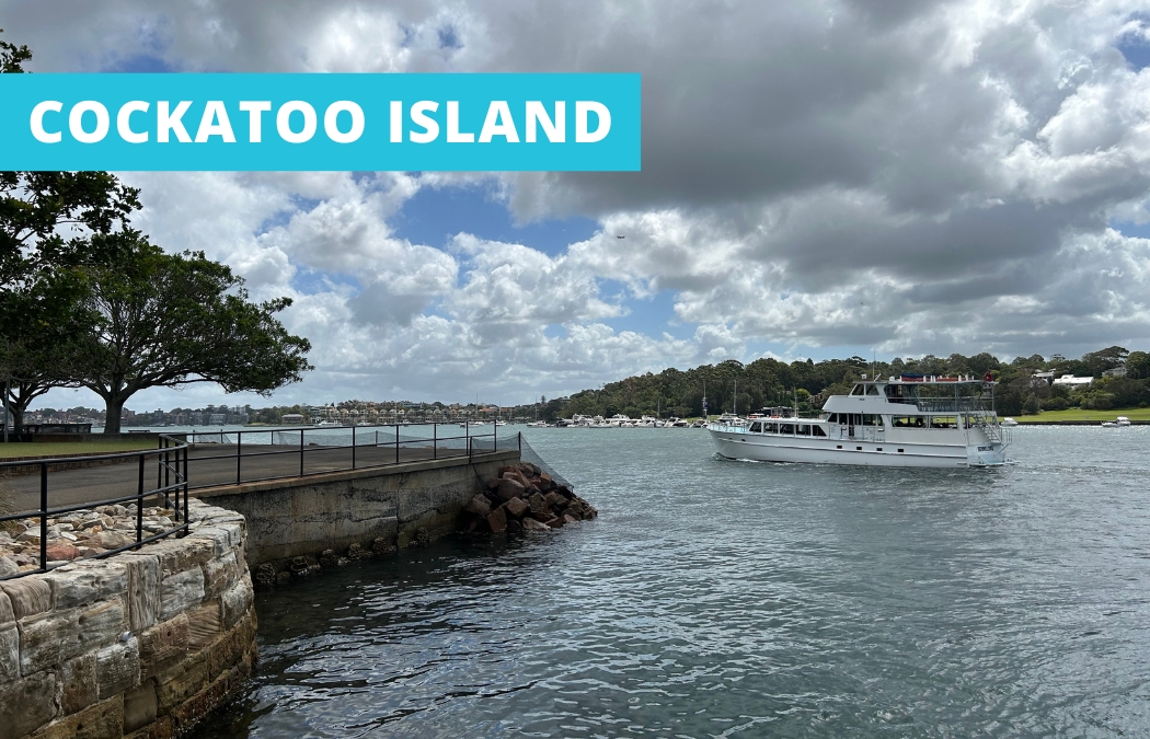 MV Bennelong heritage vessel cruising around Cockatoo Island.